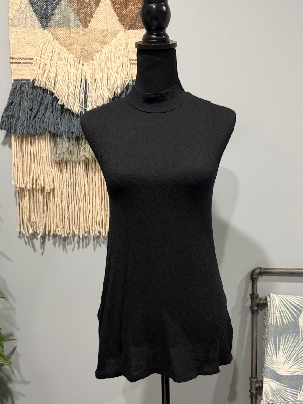 Stateside Black Mock Neck Swing Tank Top Xs Made In Usa Soft Cotton Boho Chic